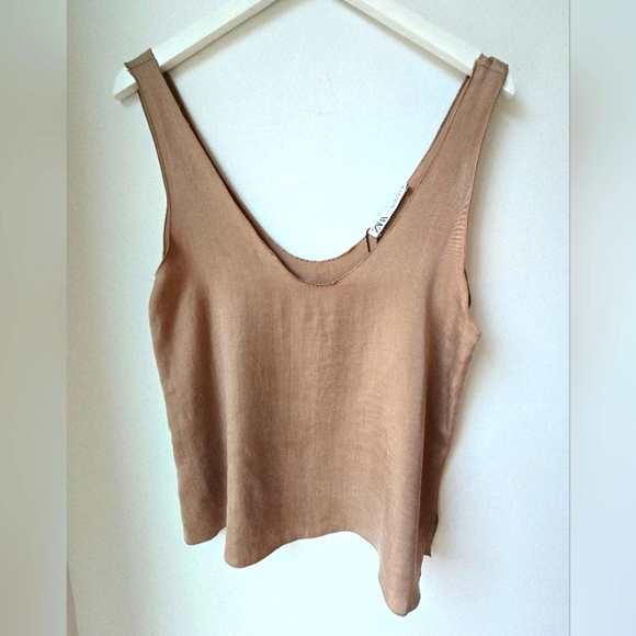 ZARA COFFEE CAPUCCINO BROWN LEOCELL TANK Sleeveless Top Size M - Picture 1 of 6